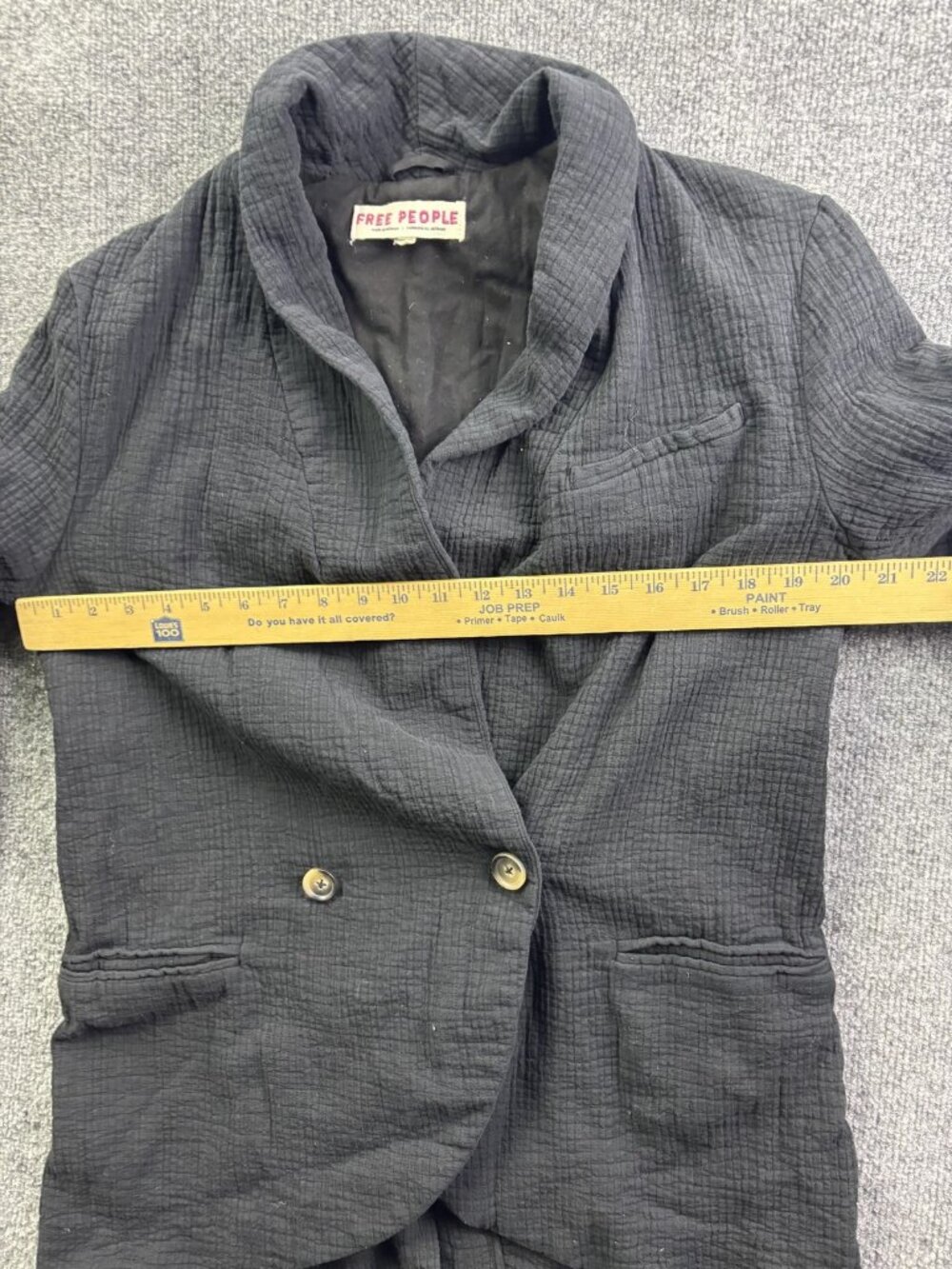 Free People Blazer Womens Small Black Textured Cotton Shawl Collar‎ Lined Jacket - Picture 5 of 7